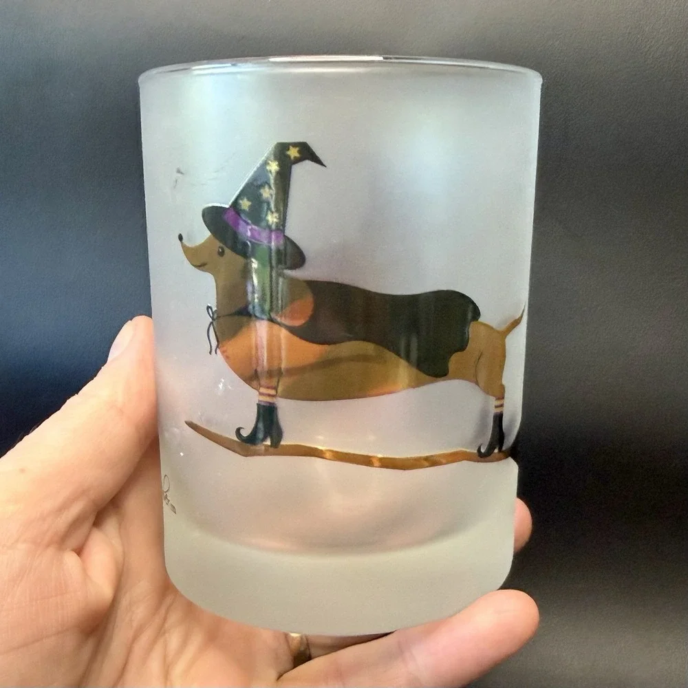 Culver Frosted Halloween Lowball Glasses Set of 3 Weiner Dog Puppy Spooky FUN